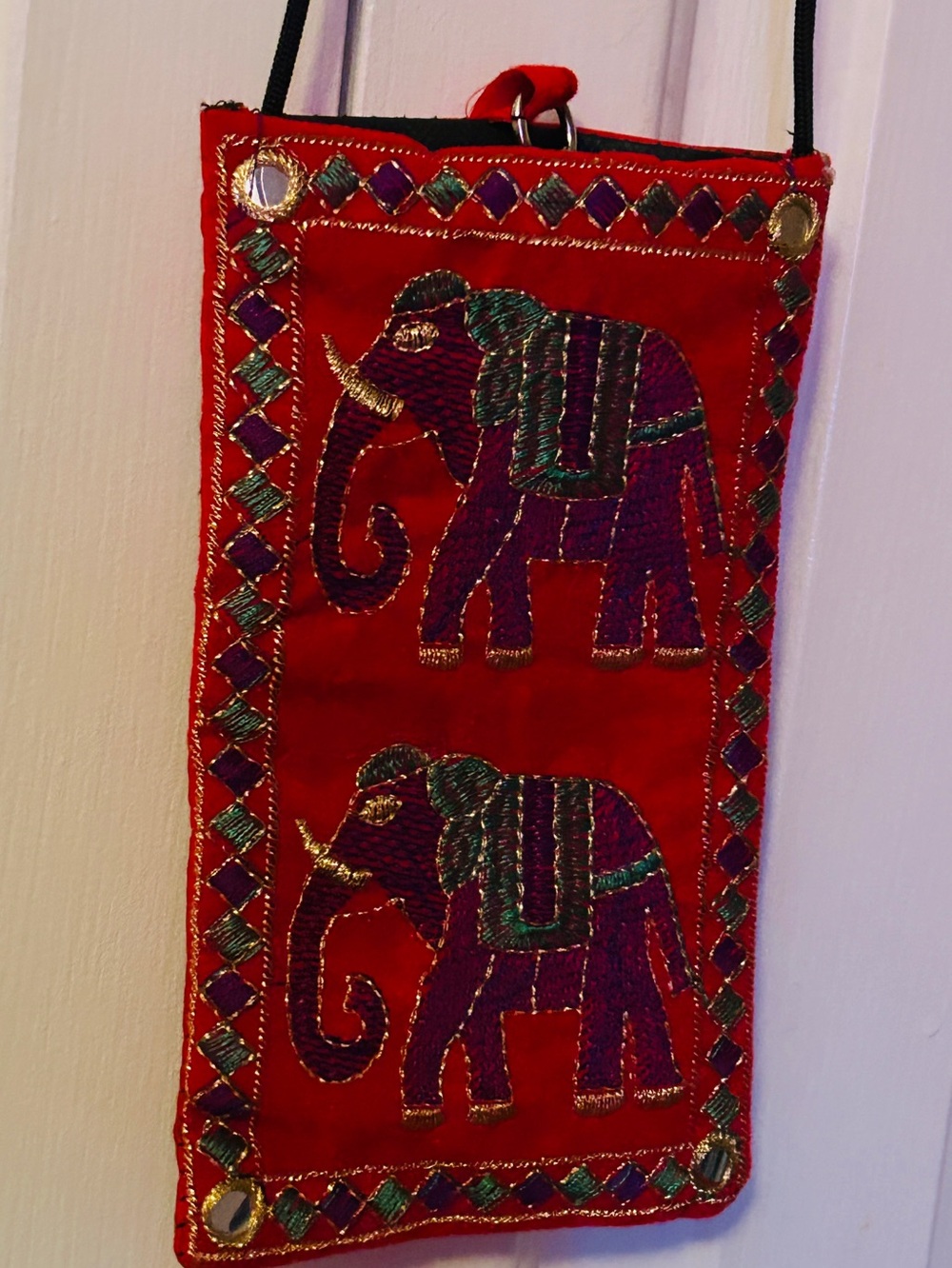 Embroidered Red Elephant cross body Created in India